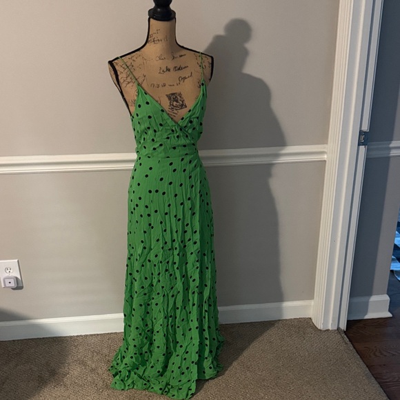 Ganni Green and Black Polka Dot Maxi Dress - Picture 1 of 8